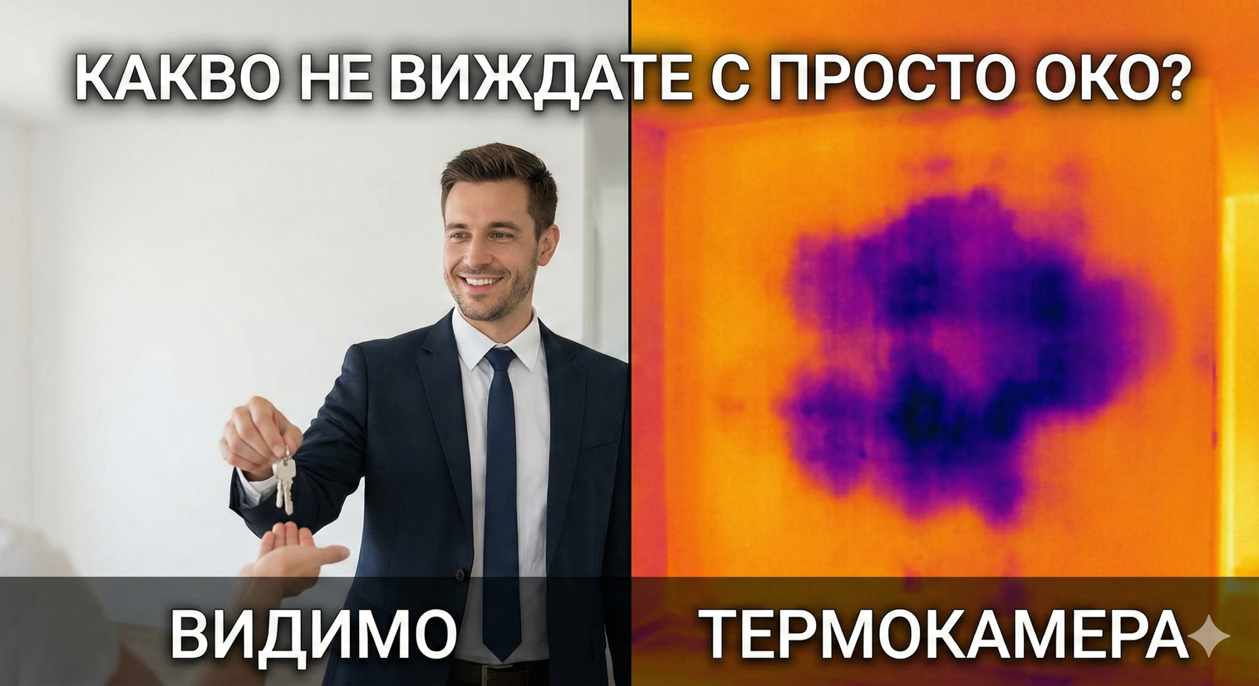 Влажно петно на стената видимо само с термокамера